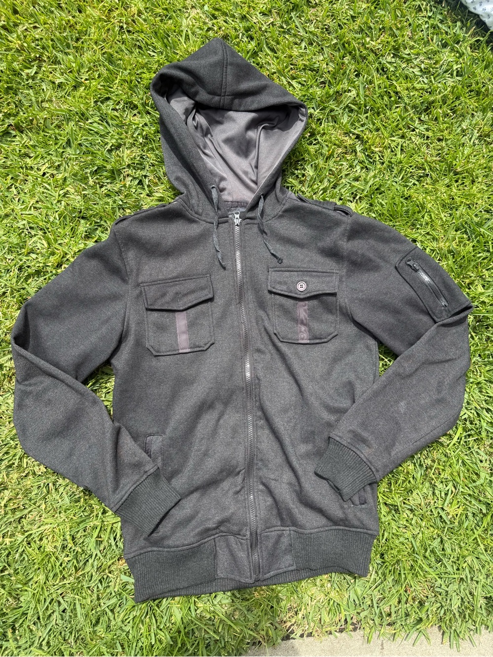 Men's Dark Grey Elixir Zip-Up Hooded Sweater with Utility Pockets